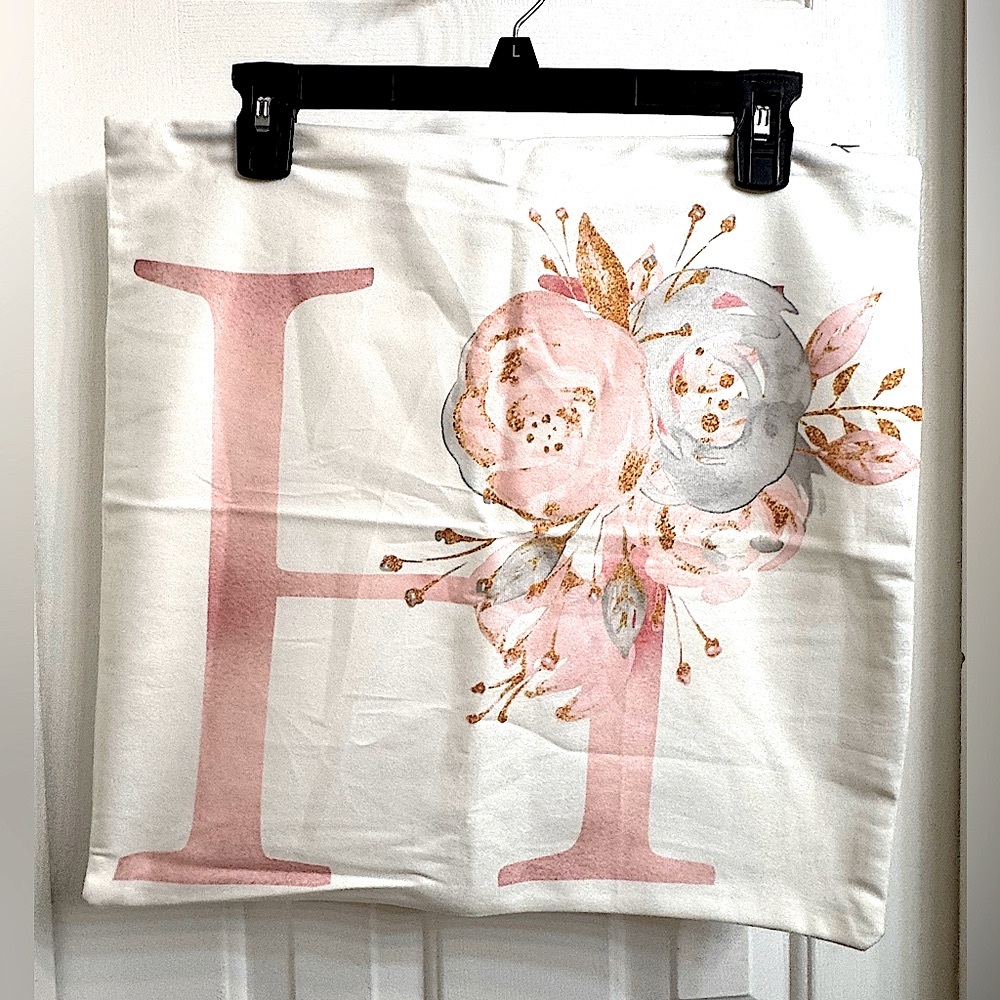 Floral Pink Pillow Cover with H